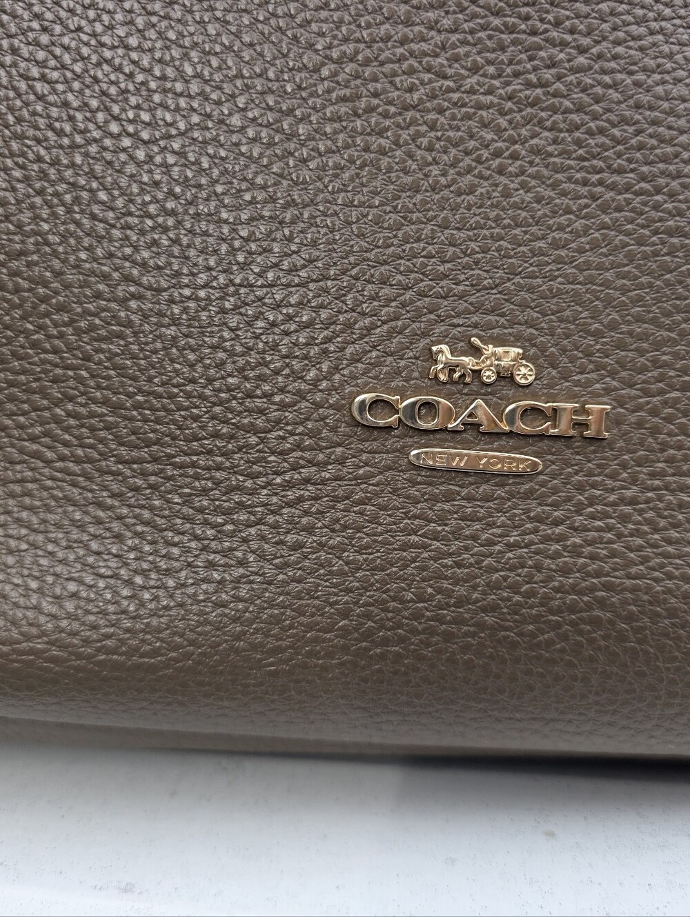 Coach Hadley Pebble Leather Large Shoulder Bag Gold Dark Stone Brown Purse Tote - Picture 7 of 15